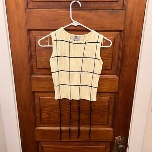 YLLW The Label Tekla Knit Dress Set Yellow Cream With Black Ties Size XS NWT's